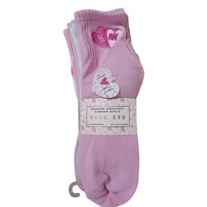 Rae Dunn 6 Pair Cushioned Quarter Socks Valentine's Day Love Hearts Pink White